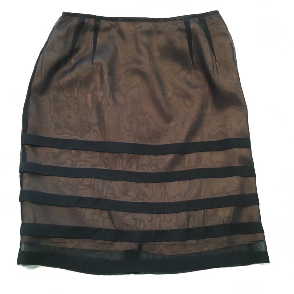 Vintage Mark Montano Straight Black Sheer Overlay Skirt with Tucks, sz S